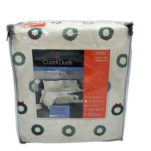 Cuddle Duds Queen Flannel Sheet Set Small Christmas Wreaths